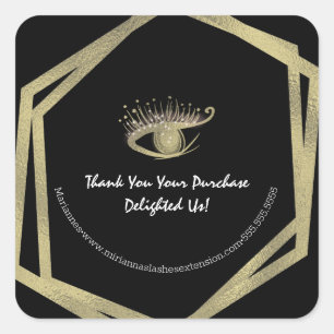 Gold Foil Geometric Lash Beauty Salon Business Square Sticker
