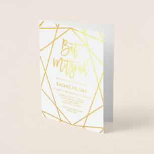 Gold Foil Geometric Lines Bat Mitzvah Invitation