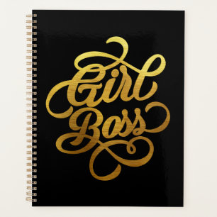 Gold Foil Girl Boss Typography Black Planner