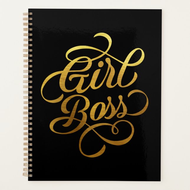 Gold Foil Girl Boss Typography Black Planner (Front)