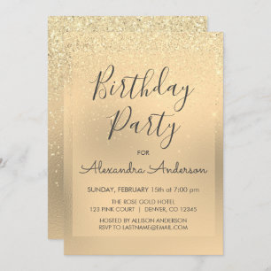 Gold Foil Girly Glitter Sparkle Any Age Birthday Invitation