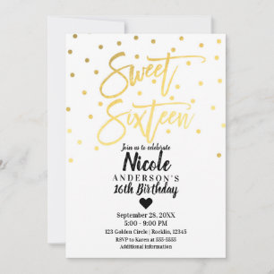 Gold Foil Glam Modern Script Sweet 16 Sixteen Invitation