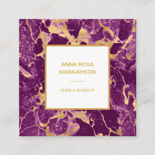 *~* Gold Foil Glam Purple Marble Modern Chic Girly Square Business Card