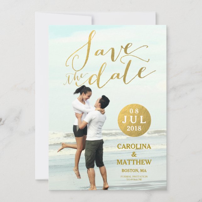 Gold Foil Glamour | Photo Save the Date Card (Front)