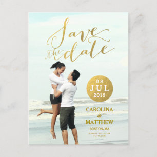 Gold Foil Glamour   Photo Save the Date Postcard