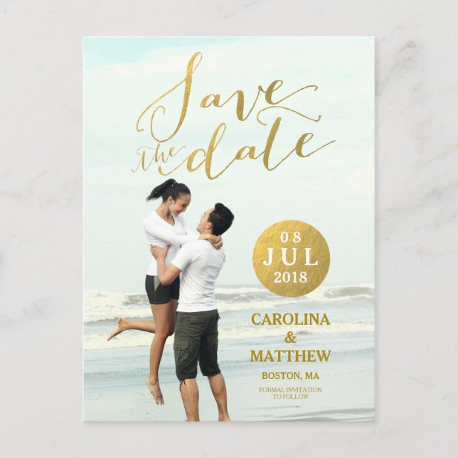 Gold Foil Glamour | Photo Save the Date Postcard (Front)