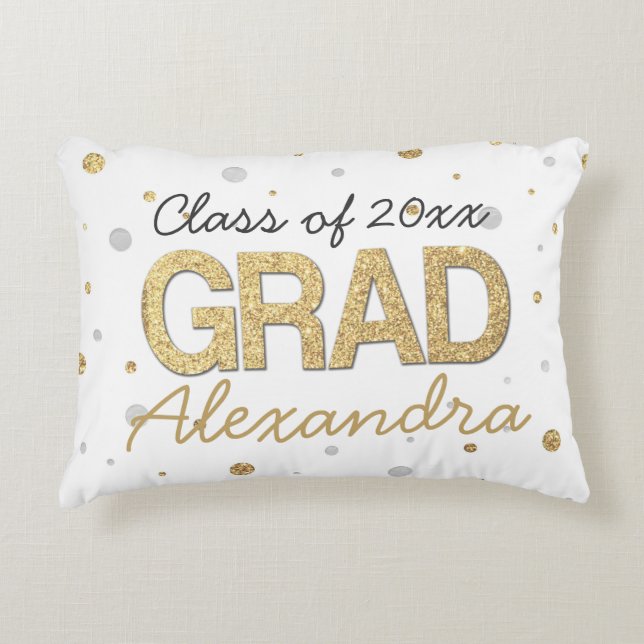Gold Foil Glitter Confetti Graduation Party Custom Decorative Cushion (Front)