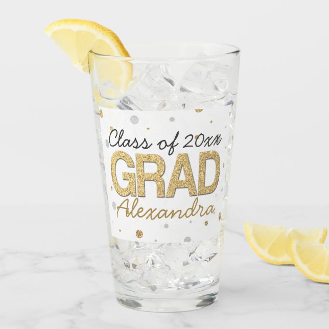 Gold Foil Glitter Confetti Graduation Party Custom Glass (Front Ice)