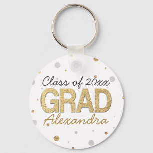 Gold Foil Glitter Confetti Graduation Party Custom Key Ring