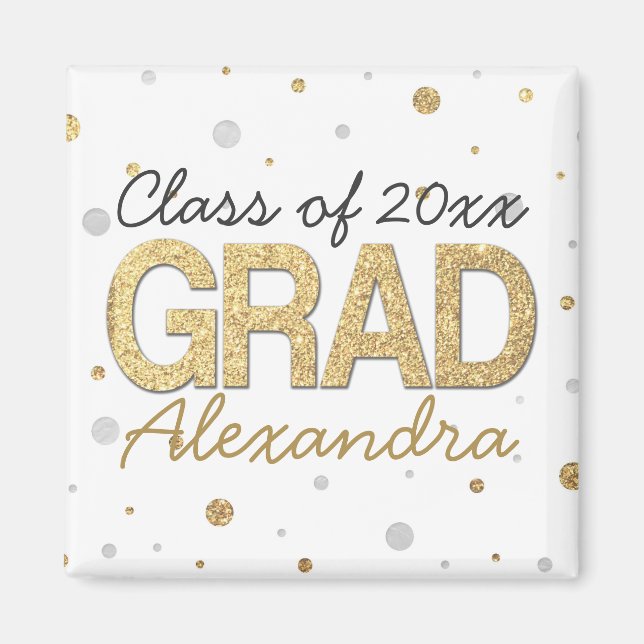 Gold Foil Glitter Confetti Graduation Party Custom Magnet (Front)