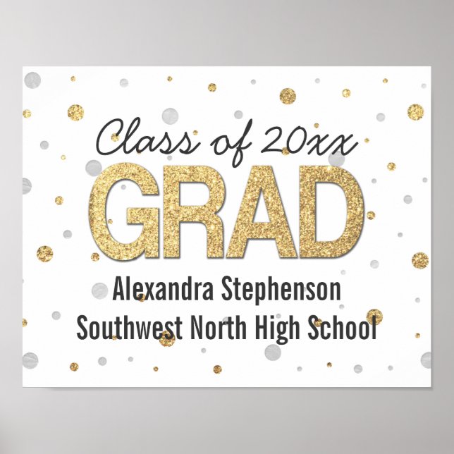Gold Foil Glitter Confetti Graduation Party Custom Poster (Front)
