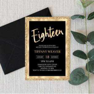 Gold Foil Glitter Eighteen 18th Birthday Invitation