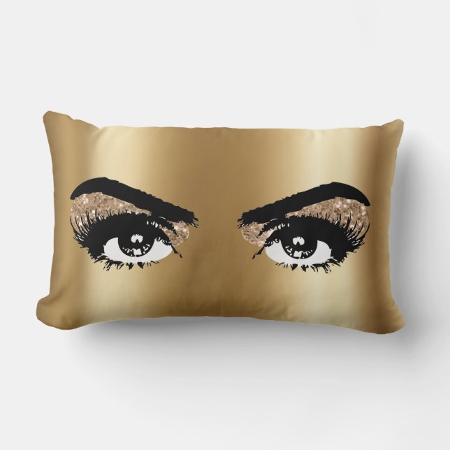 Gold Foil Glitter Eyes Eyelashes Lumbar Cushion (Front)