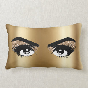 Gold Foil Glitter Eyes Eyelashes Lumbar Cushion