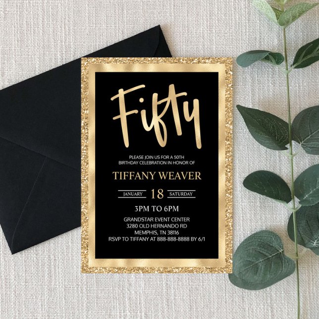 Gold Foil Glitter Fifty 50th Birthday Invitation (Creator Uploaded)