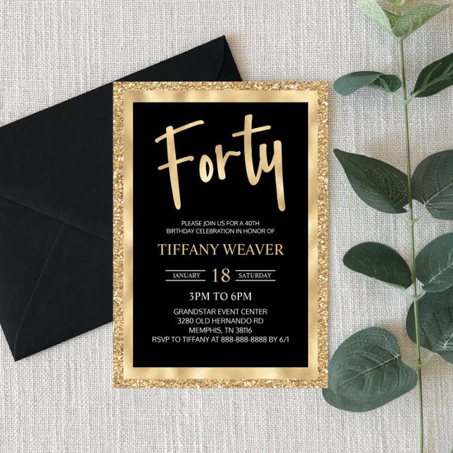 Gold Foil Glitter Forty 40th Birthday Invitation (Creator Uploaded)