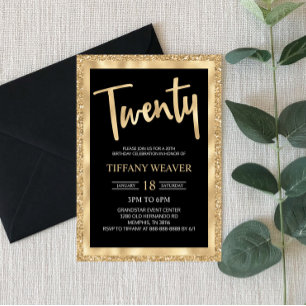 Gold Foil Glitter Twenty 20th Birthday Invitation
