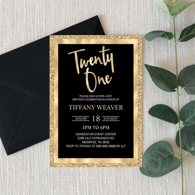 Gold Foil Glitter Twenty One 21st Birthday  Invitation (Creator Uploaded)