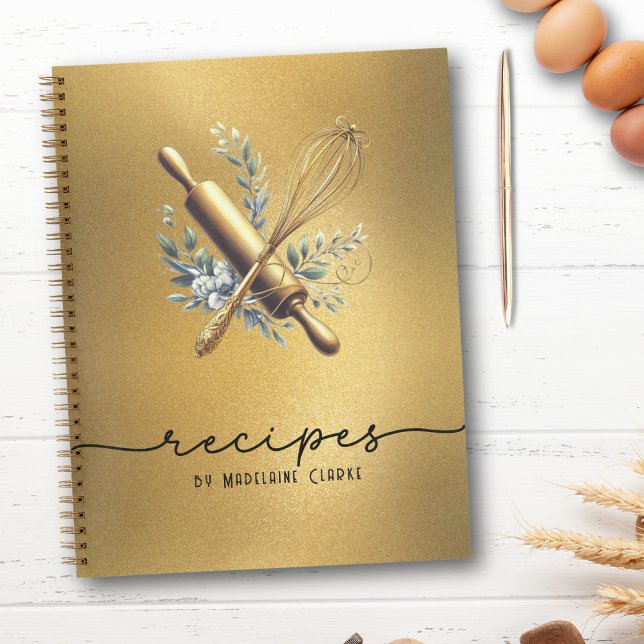 Gold Foil & Gold Whisk Bakery Baking Utensils  Notebook (Creator Uploaded)