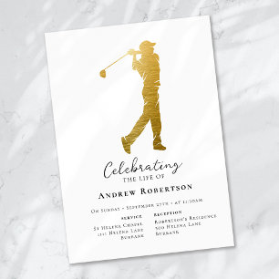 Gold Foil Golfer Funeral  Invitation