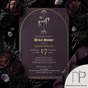 Gold Foil Gothic Carousel Horse Bridal Invite