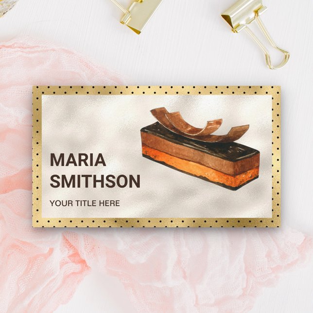 Gold Foil Gourmet Chocolate Cake Pastry Bakery Business Card (Creator Uploaded)