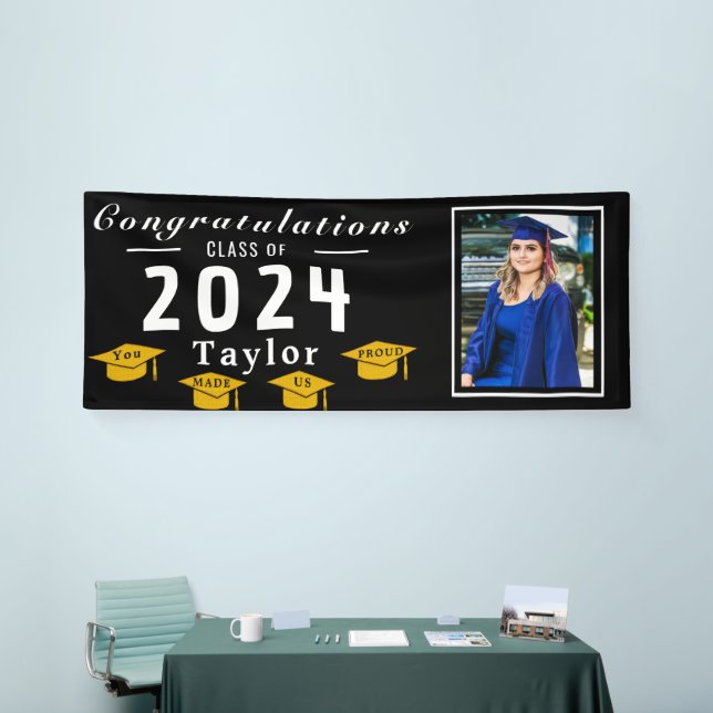 Gold Foil Grad Hats:  Personalised  Graduate Photo Banner (Tradeshow)