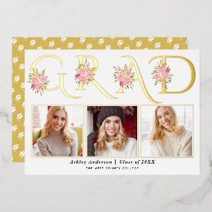 Gold foil GRAD roses photo graduation announcement