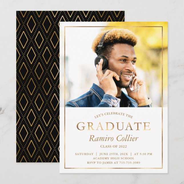Gold Foil Graduate Photo Graduation Announcement (Front/Back)