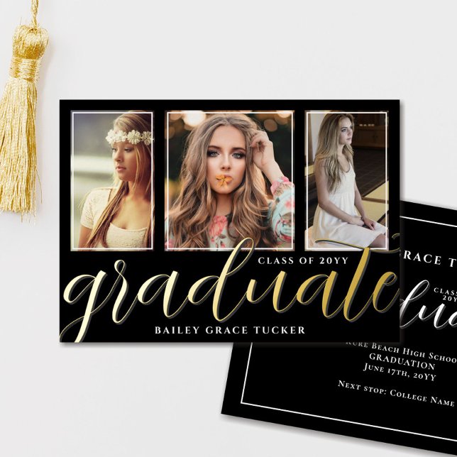 Gold Foil Graduate Script 3-Photo Graduation (Creator Uploaded)