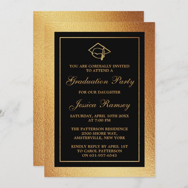 Gold Foil Graduation Hat Graduation Party Invitation (Front/Back)