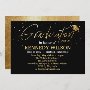 Gold foil Graduation Party Invitation Black
