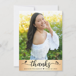 Gold Foil Graduation Photo Modern Script Hearts Thank You Card