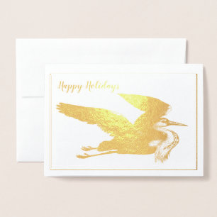 Gold Foil Great Blue Heron Holiday Thoreau Quote Foil Card