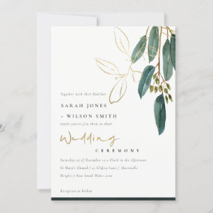 GOLD FOIL GREEN EUCALYPTUS FOLIAGE WEDDING INVITE