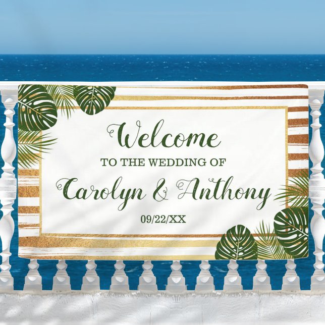 Gold Foil & Green Palm Leaf Beach Wedding Banner (Creator Uploaded)