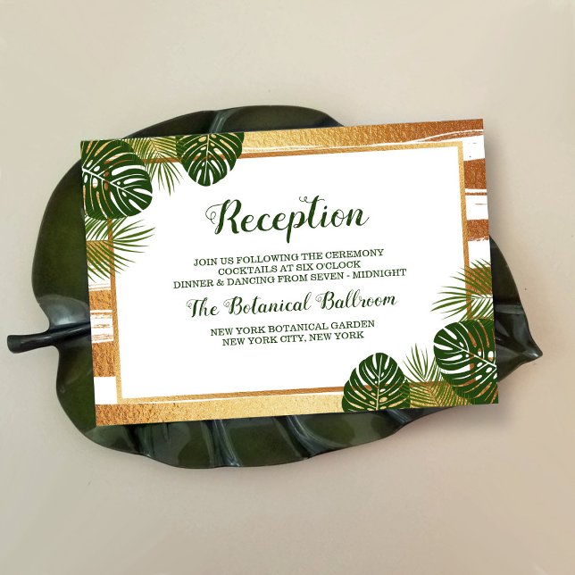 Gold Foil & Green Palm Leaf Beach Wedding Enclosure Card (Creator Uploaded)