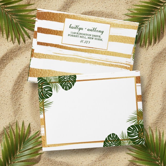 Gold Foil & Green Palm Leaf Beach Wedding Envelope (Creator Uploaded)