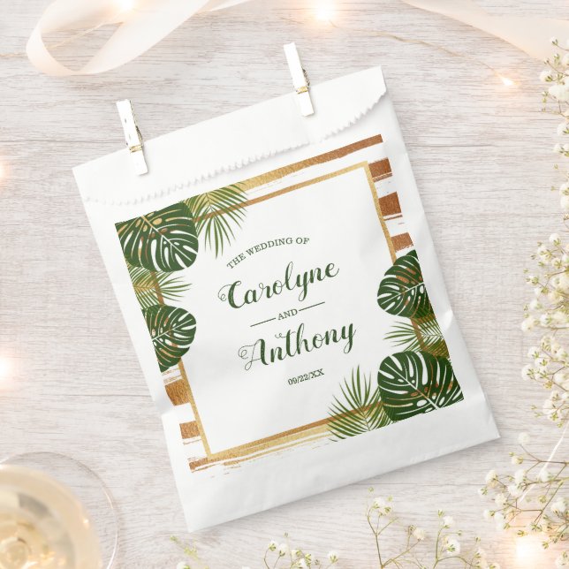 Gold Foil & Green Palm Leaf Beach Wedding Favour Bag (Clipped)
