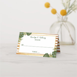 Gold Foil & Green Palm Leaf Beach Wedding Place Card
