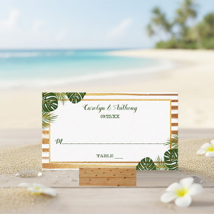 Gold Foil & Green Palm Leaf Beach Wedding Place Card