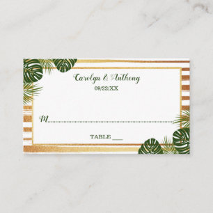 Gold Foil & Green Palm Leaf Beach Wedding Place Card