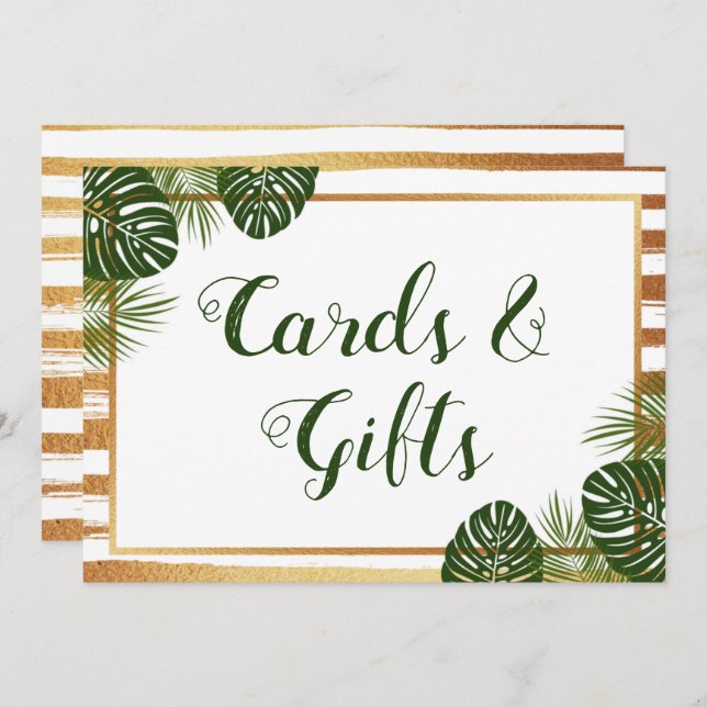 Gold Foil & Green Palm Leaf Beach Wedding Sign Invitation (Front/Back)