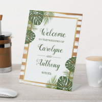 Gold Foil & Green Palm Leaf Beach Wedding Welcome