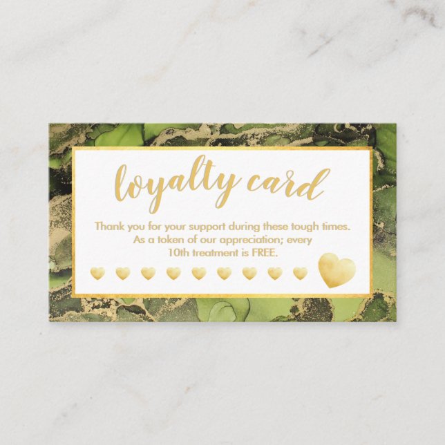 Gold Foil Green Salon Loyalty Card (Front)