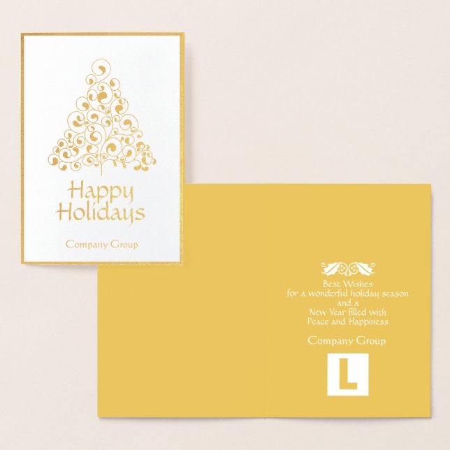 Gold Foil Happy Holidays Business Logo Card (Display)