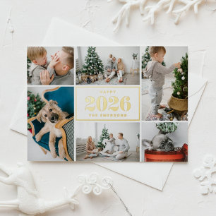 Gold Foil Happy New Year 2025 Photo Collage Holiday Card