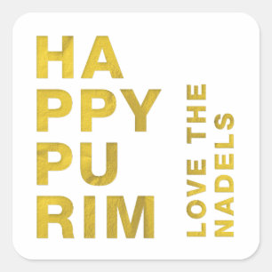 Gold Foil Happy Purim Modern Stickers