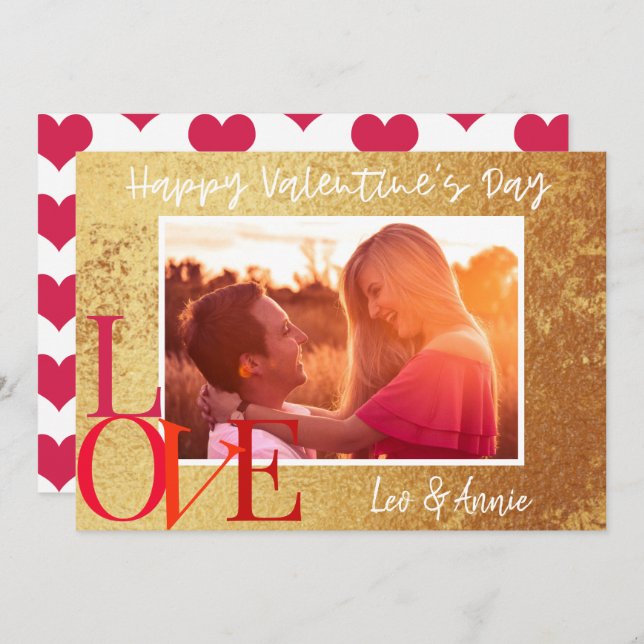 Gold Foil Happy Valentine's Day Photo Card (Front/Back)