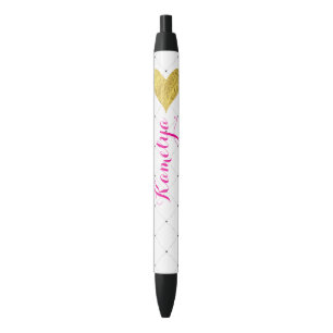 Gold Foil Heart Black Ink Pen